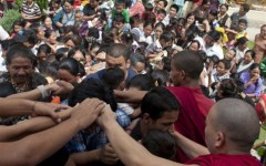 Monks managing the crowd